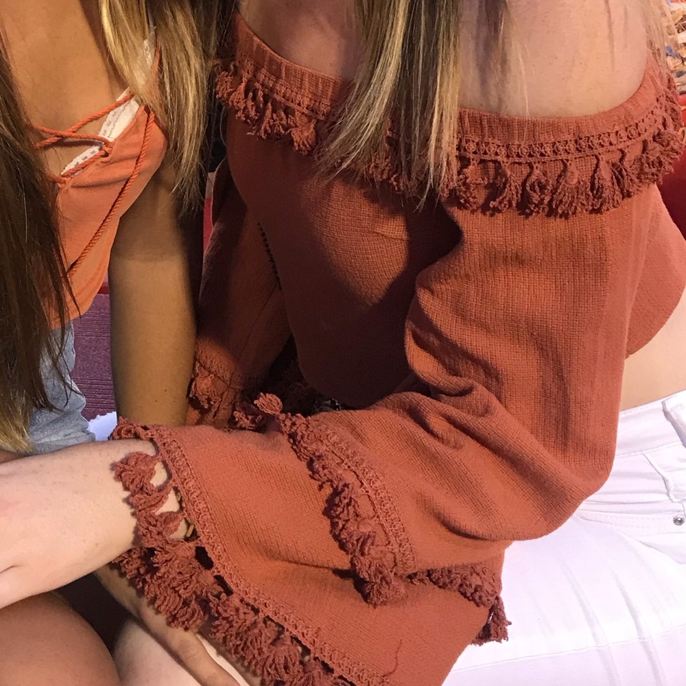 Burnt orange off the shoulder top